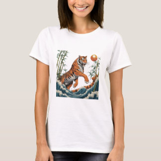 Tiger Wave Art - Ukiyo-e Bamboo Sunset Design T Shirt