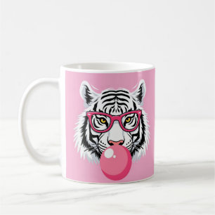 Tiger Wearing Glass and Blowing Rosa Bubble Gum Kaffemugg