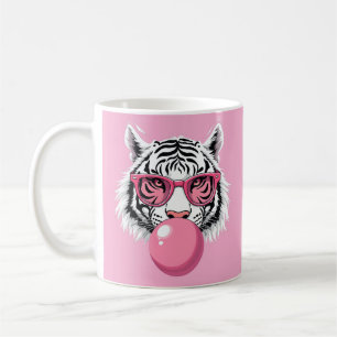 Tiger Wearing Glass and Blowing Rosa Bubble Gum Kaffemugg