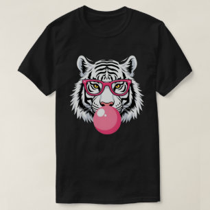 Tiger Wearing Glass and Blowing Rosa Bubble Gum T Shirt