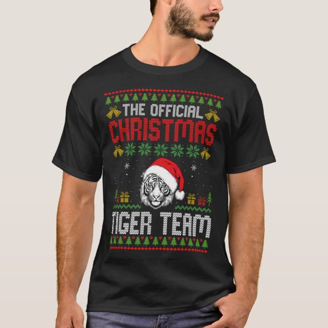 Tiger Wearing Santa Hat Xmas Lights Merry Christma T Shirt (Framsida)