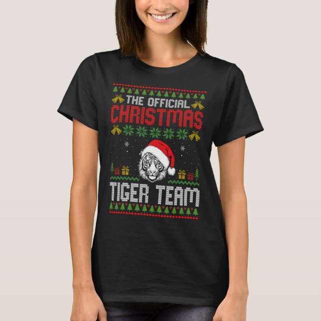 Tiger Wearing Santa Hat Xmas Lights Merry Christma T Shirt (Framsida)