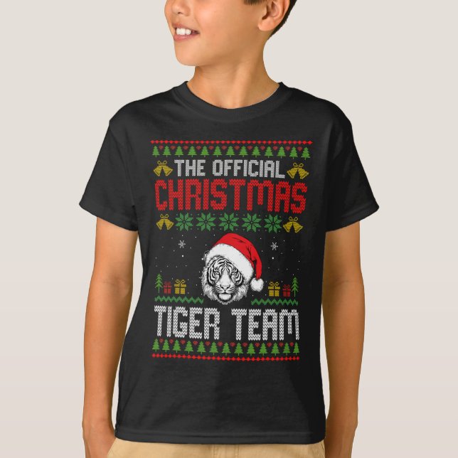 Tiger Wearing Santa Hat Xmas Lights Merry Christma T Shirt (Framsida)