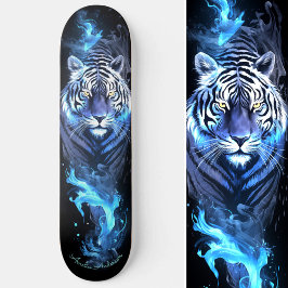 Tiger White & Blue Glowing Coola Stil Mini Skateboard Bräda 18,5 Cm