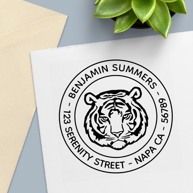 Tiger, Wild Cat Round Address Självfärgande Stämpel (Skapare uppladdad)