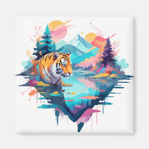 Tiger Wildlife Animal Nature utomhus Vattenfärg Magnet