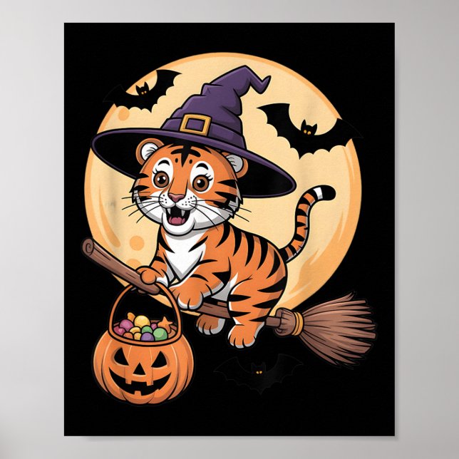 Tiger Witch Hat Pumpkin Halloween Costume Manar Wo Poster (Framsidan)