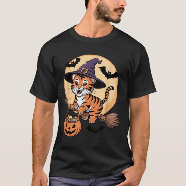 Tiger Witch Hat Pumpkin Halloween Costume Manar Wo T Shirt (Framsida)