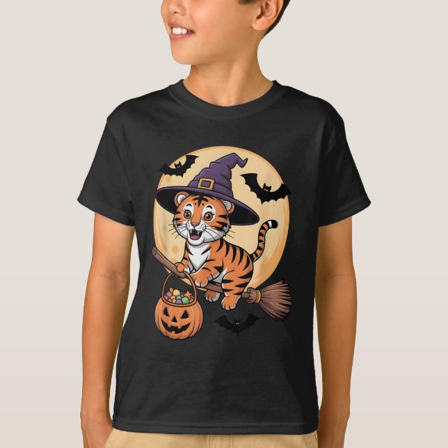 Tiger Witch Hat Pumpkin Halloween Costume Manar Wo T Shirt (Framsida)
