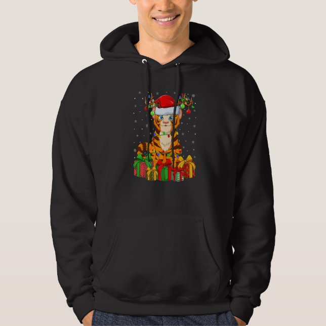 Tiger  Xmas Holiday Santa Tiger Christmas Tree Hoodie (Framsida)