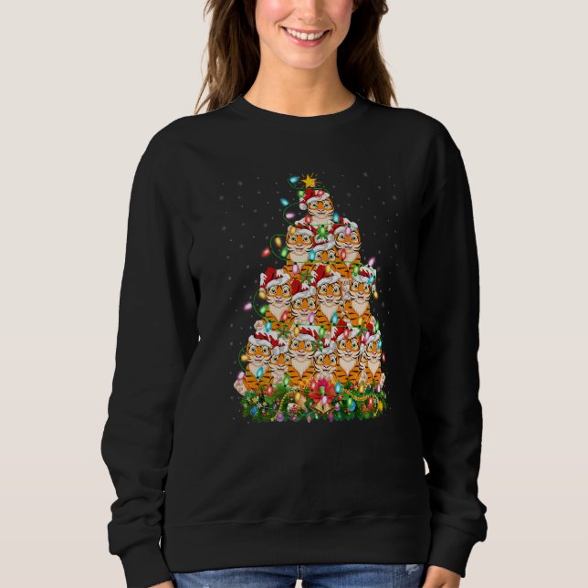 Tiger  Xmas Lights Santa Tiger Christmas Tree T Shirt (Framsida)