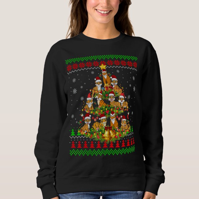 Tiger  Xmas Lights Ugly Tiger Christmas Tree 1 T Shirt (Framsida)