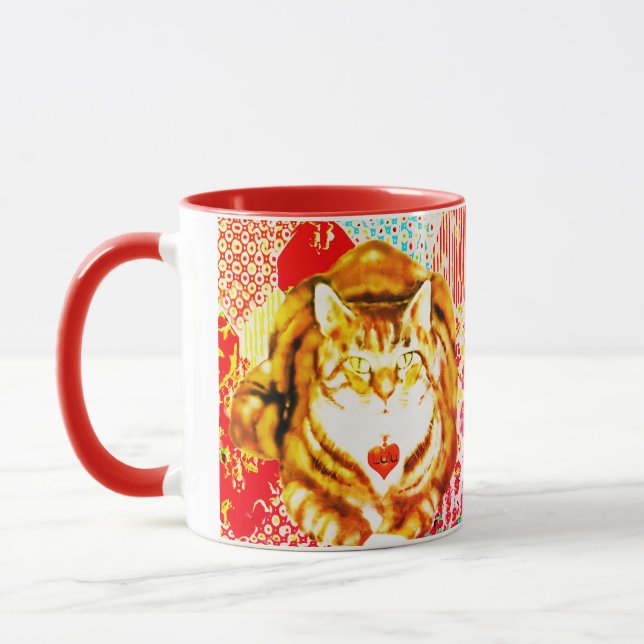 Tiger Yellow Cat Red Whimsical Background Mug Mugg (Vänster)