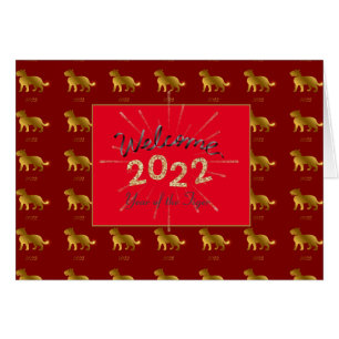 Tiger Zodiac Welcome 2022 Anpassningsbar Guld Glit Hälsningskort
