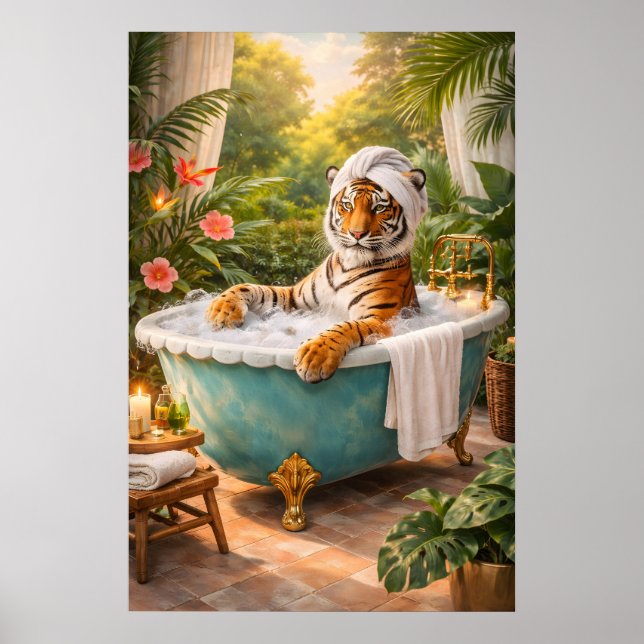 Tigerbadposter, rolig dschungel-spa-utskrift poster (Framsidan)