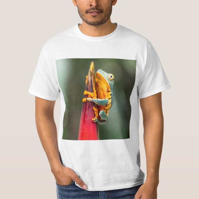 Tigerbenad Trädgroda Grön Orange T Shirt (Framsida)