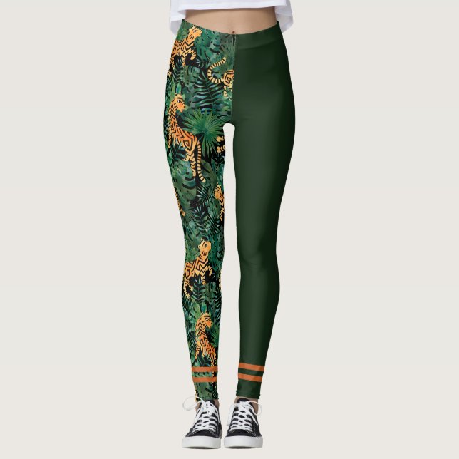 Tigerdjungeltryck Färgblock Leggings (Framsida)