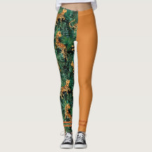 Tigerdjungeltryck Färgblock Leggings Orange