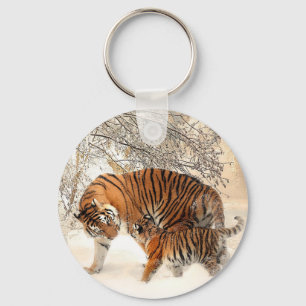 Tigerfamilj i vinter nyckelring