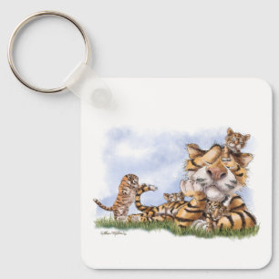 Tigerfamiljekarikatyr Nyckelring