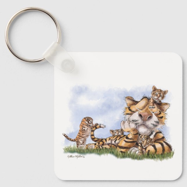 Tigerfamiljekarikatyr Nyckelring (Framsida)