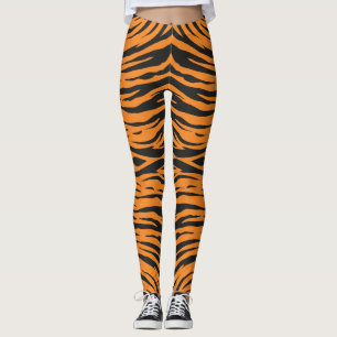 Tigerfell Sicksackmönster Mörkgrå Orange Leggings