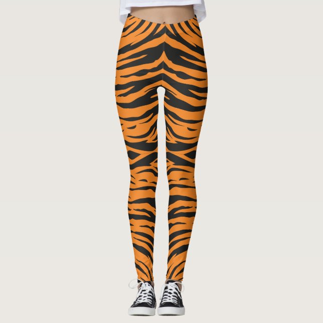 Tigerfell Sicksackmönster Mörkgrå Orange Leggings (Framsida)