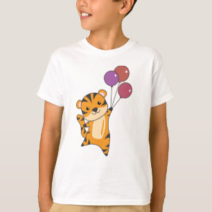 Tigerflugor med ballonger, söta djur, barn t shirt