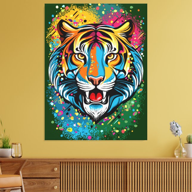 Tigerg huvud regnbågsfärger färgar fläckar canvastryck (Insitu (Vardagsrum))