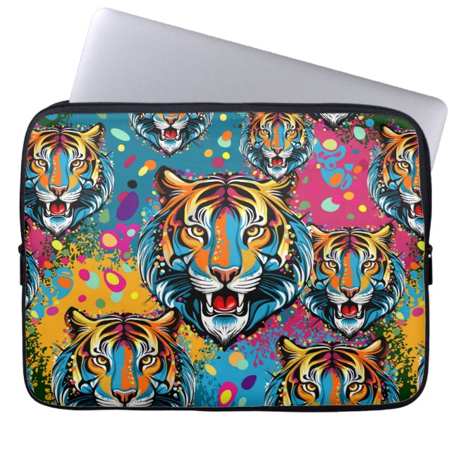 Tigerg huvud regnbågsfärger färgar fläckar laptop fodral (Framsidan)