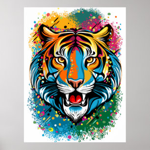 Tigerg huvud regnbågsfärger färgar fläckar poster