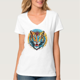 Tigerg huvud regnbågsfärger paint stains t shirt