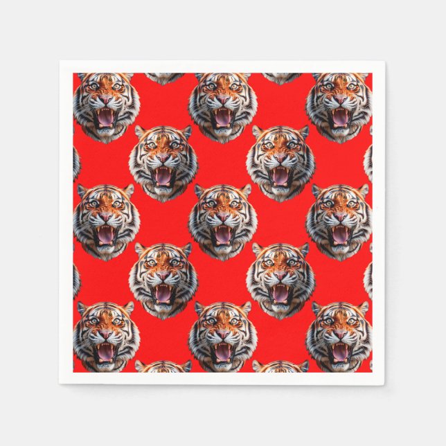 Tigerg huvudmönsterdesign röd pappersservett (Framsidan)