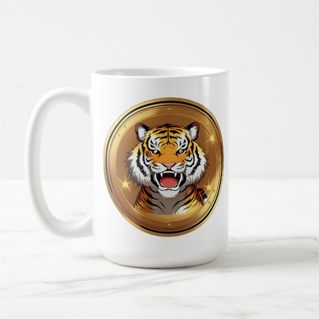 Tigergallemärke på en gyllene cirkulär bakgrund kaffemugg (Vänster)