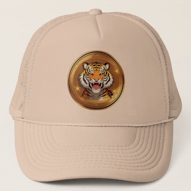 Tigergalvan på en gyllene cirkulär bakgrund keps (Framsida)