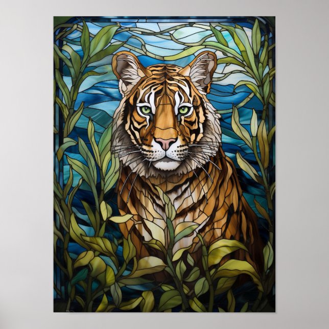Tigerglasfönsterkonst för djungel poster (Framsidan)