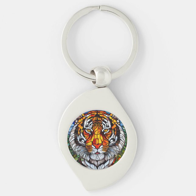 Tigerglasmosaik Swirl Silverfärgad Nyckelring (Framsidan)