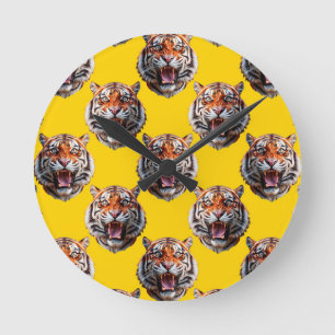 Tigergul Mönsterdesign Gul Rund Klocka
