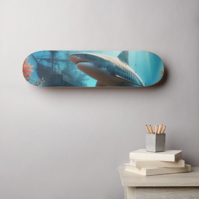Tigerhaj vid korallrev mini skateboard bräda 18,5 cm (Väggkonst (Horz))