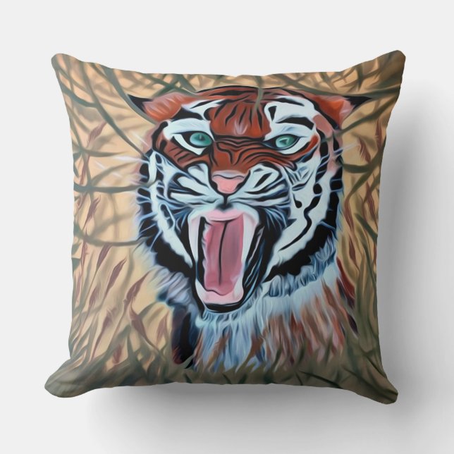 Tigerhand målad på arbetsyta kudde (Framsida)