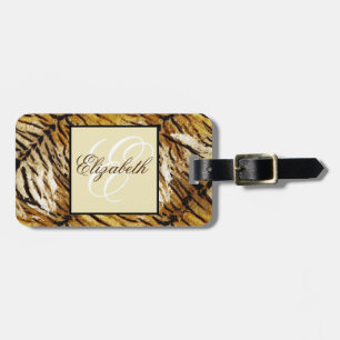 Tigerhud, monogram, snyggt, tiger, stripe, bagagebricka