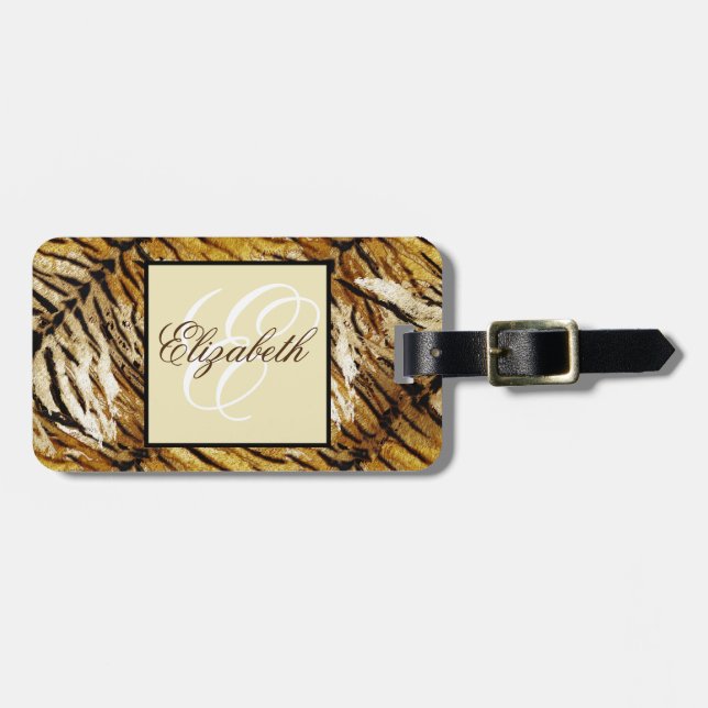 Tigerhud, monogram, snyggt, tiger, stripe, bagagebricka (Horisontell Framsida)