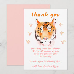 Tigerhuvud Akvarell Flicka Bebis Shower Tack Kort