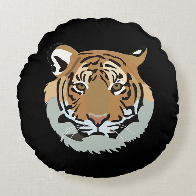 Tigerhuvud ansikte Vilda djur Tiger Rund Kudde (Framsidan)