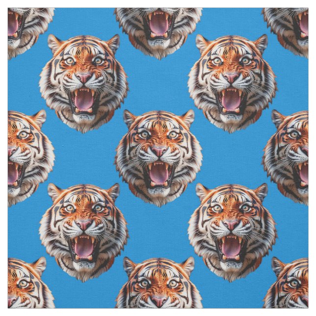 Tigerhuvud Mönsterdesign Blå  Tyg (Provkarta)