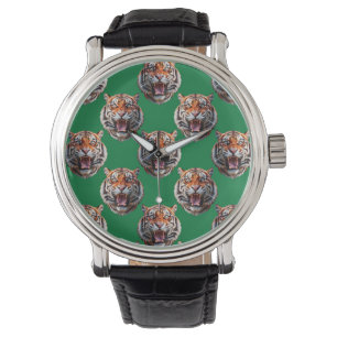 Tigerhuvud Mönsterdesign Grön Armbandsur
