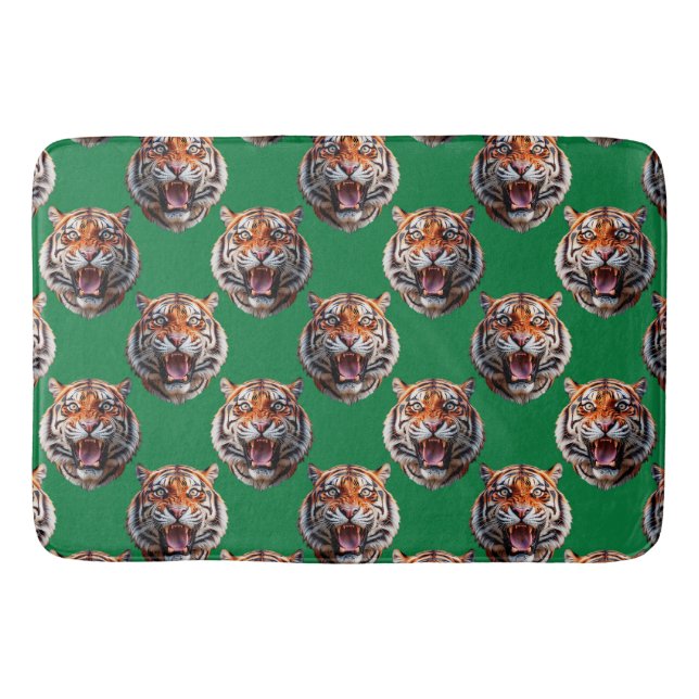 Tigerhuvud Mönsterdesign Grön  Badrumsmatta (Framsidan)