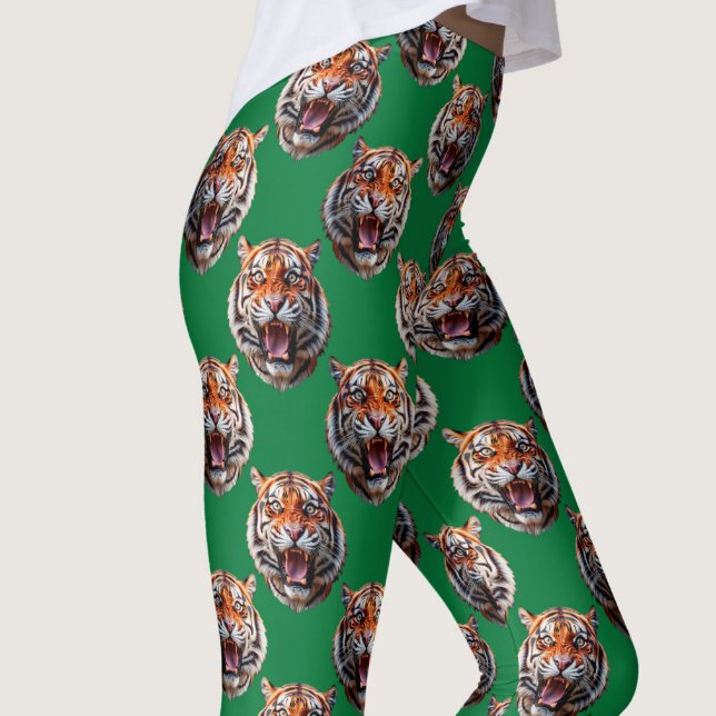 Tigerhuvud Mönsterdesign Grön  Leggings (Skapare uppladdad)