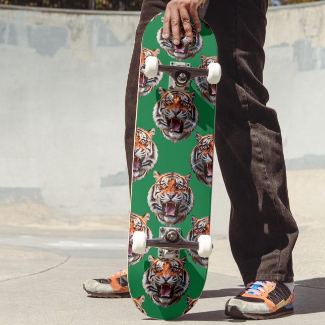 Tigerhuvud Mönsterdesign Grön  Mini Skateboard Bräda 18,5 Cm (Skapare uppladdad)