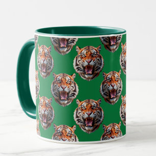 Tigerhuvud Mönsterdesign Grön Mugg